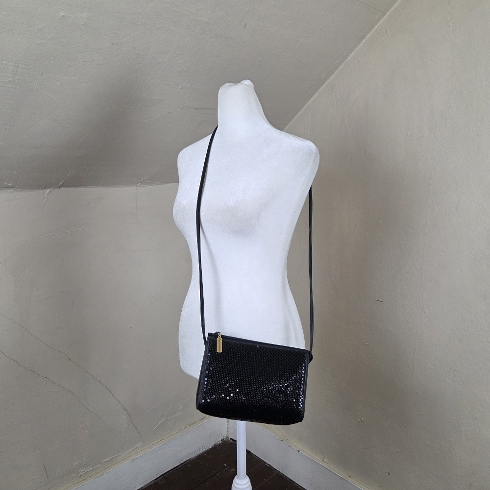 Whiting &‎ Davis Black Metal Mesh Evening Bag Small Crossbody Shoulder Purse VTG